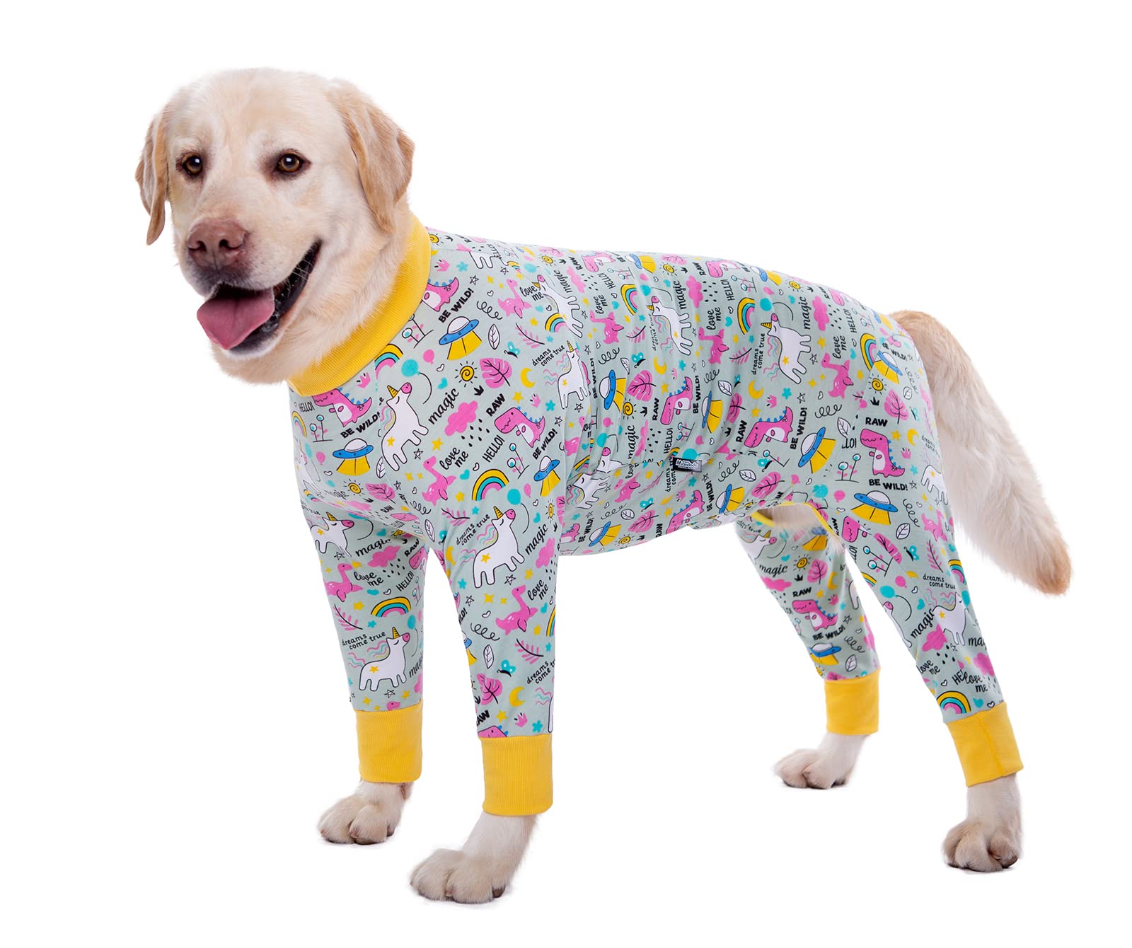 BT Bear Large Dog Clothes, Elastic Pet Onesie Clothes Protect Joints Anti-hair Anti Licking, Wound Protection Pet Pajamas PJS Dog Jumpsuit For Medium Large Dogs(XXXL,Dinosaur)