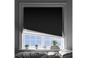 OTUOER Blackout Curtains for Bedroom (47"x60"), Portable Window Blinds with Upgraded Hook & Loop Strips, No Drill 100% Black Out Shades & Window Curtains for Bedroom, Baby Nursery, Travel Use Black