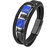 FYNSBLE Tiger Eye Leather Bracelet for Men,3 Layer Multi-Layer Braided Leather Bracelet With Natural Tiger Eyes Gemstone 361L Stainless Steel Clasp Cuff Wristband Jewelry for Men Father