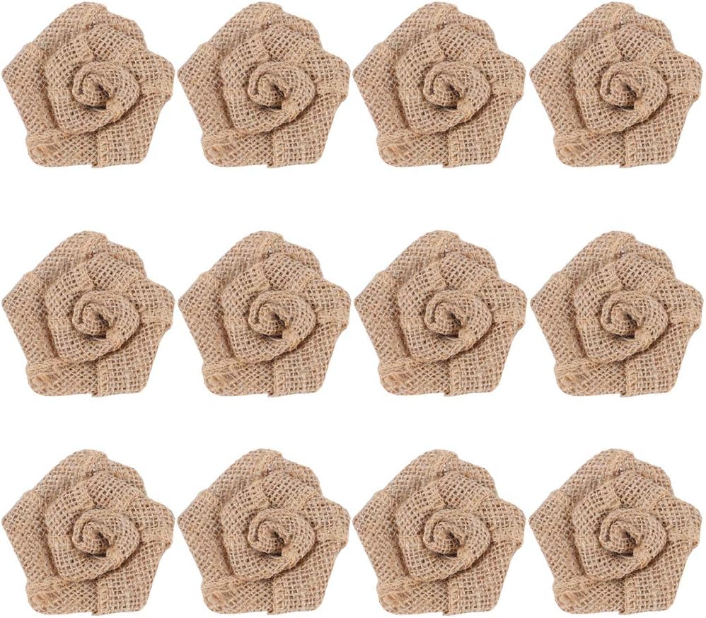 12pcs Handmade Burlap Flowers Rustic Lace Rose for DIY Craft Wedding Decoration(item3)