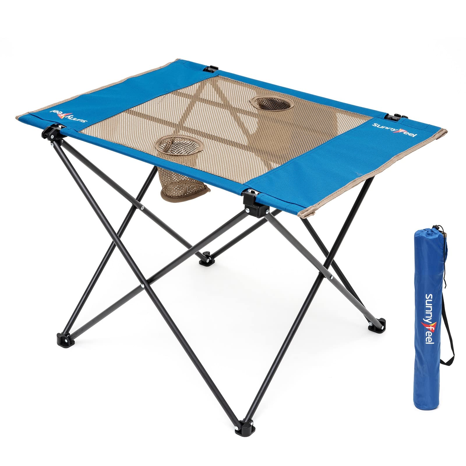 SUNNYFEEL Outdoor Folding Table | Lightweight Mesh Compact Camping Table, Roll Up Top 2 People Portable Camp Tables with Carry Bag for Picnic/Cooking/Beach/Travel/BBQ Image