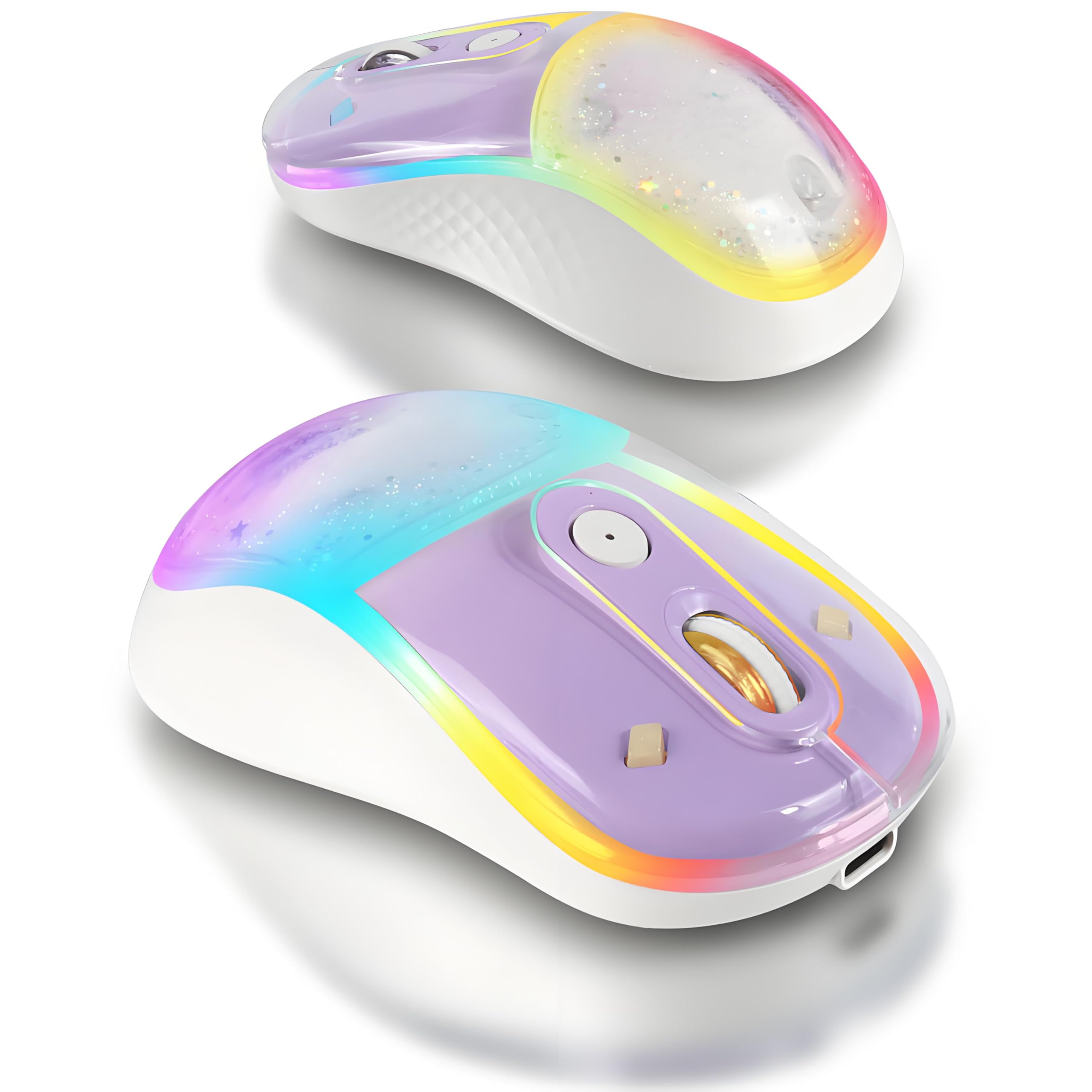 Photo 1 of *USED*
elec Space Cute Wireless Bluetooth Mouse - Rechargeable Silent Mouse with Magnetic Sand Cover, 3 Mode Connectivity, RGB Lighting, Ergonomic Design for Home, Office & School Use (Purple)
