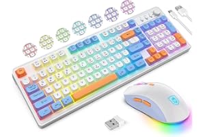 KOLMAX BT98 Wireless Keyboard and Mouse Combo,Triple Mode 2.4G/Wired/Bluetooth Gaming Keyboard and Mouse,Rechargeable Ergonomic RGB Backlit Light Up Keyboard Mouse with Knob for WinPC/Mac/Tablet White