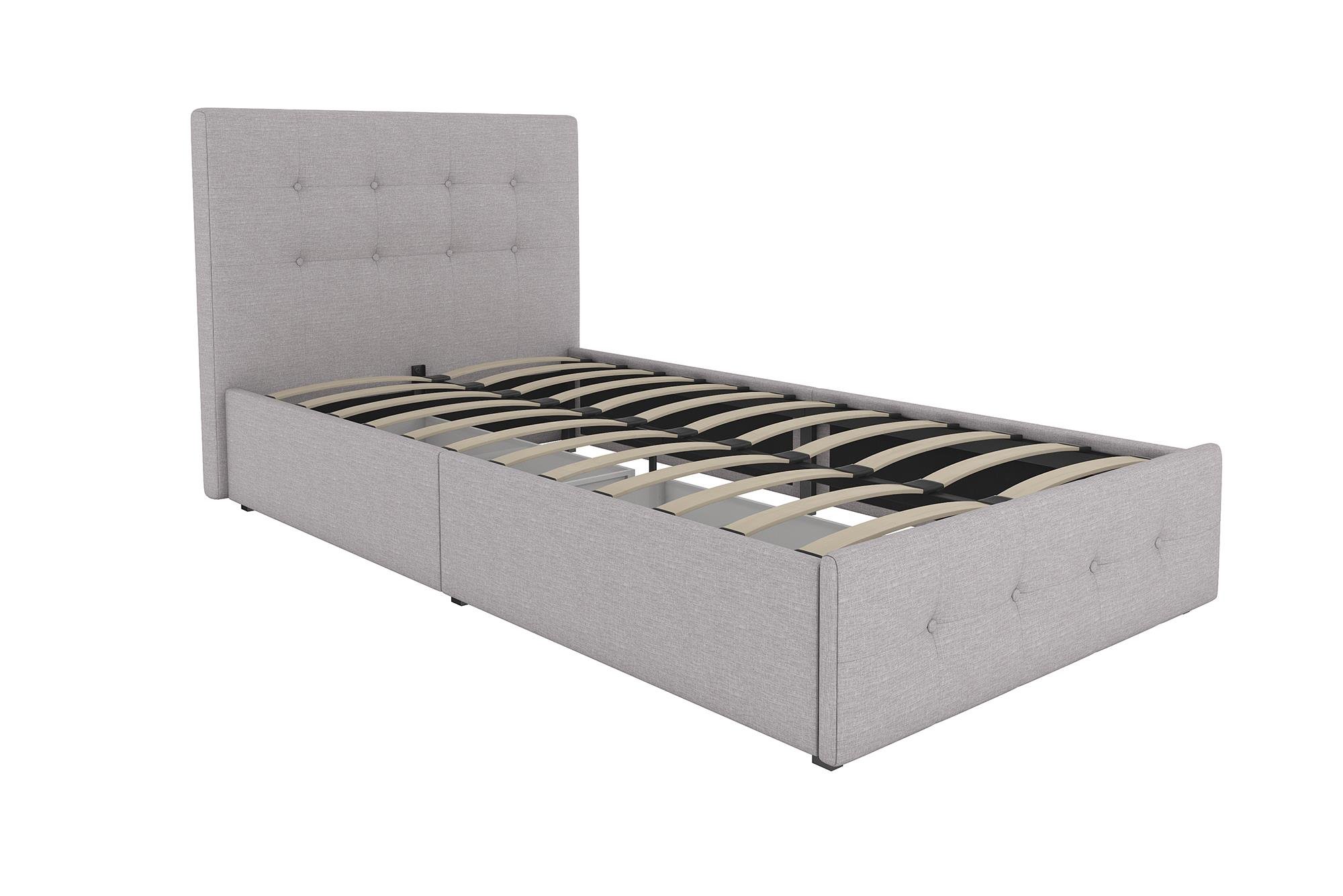 Rose Upholstered Bed with Storage, Grey Linen, Twin, INCOMPLETE