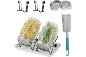 Sprout Mason Jar Set 2 - Complete Set of Stainless Steel Sieve Cover, Drain Rack and Tray Indoor Seed Germination Kit for Bro