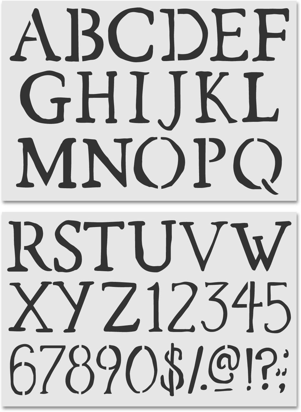 Stencil Stop Rustic Letter and Number Set - 14 Mil Mylar Plastic (2.5 inches)