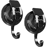 SOCONT Heavy Duty Vacuum Suction Cup Hooks, 2 Pack, Black | No damage wreath hanger for storm door, removable suction cup hook for smooth glass door decor