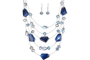 ERRALLY Layered Chunky Beaded Necklace for Women Colorful Multi-Layer Statement Necklace and Earrings Set Gift for Her