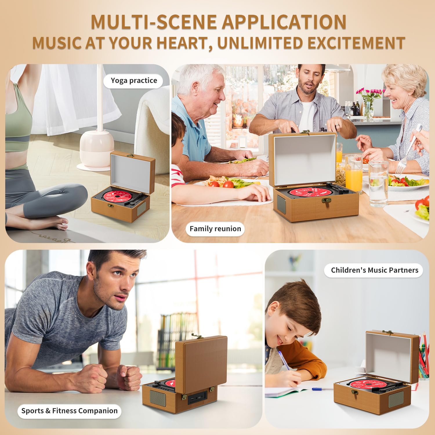 Rechargeable Leather CD Player with Speakers; Bluetooth Transmitter; Festival Gift; BGM Player for Home Décor (Brown)