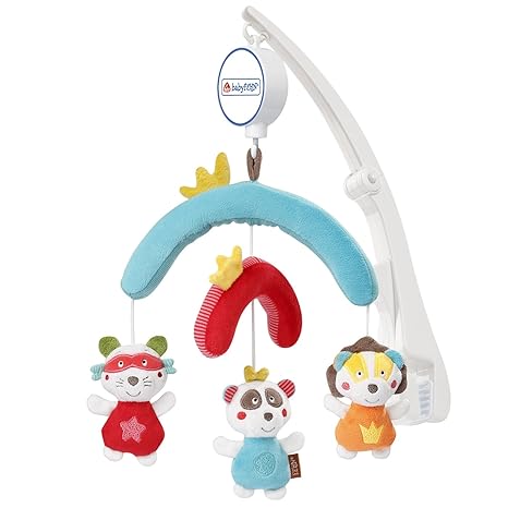 Fehn 067095 Reise-Mobile Jungle Heroes / Spieluhr-Mobile zum Mitnehmen - flexible Anbringung am Reisebett und Kinderbett / Für Babys und Kleinkinder von 0-5 Monaten