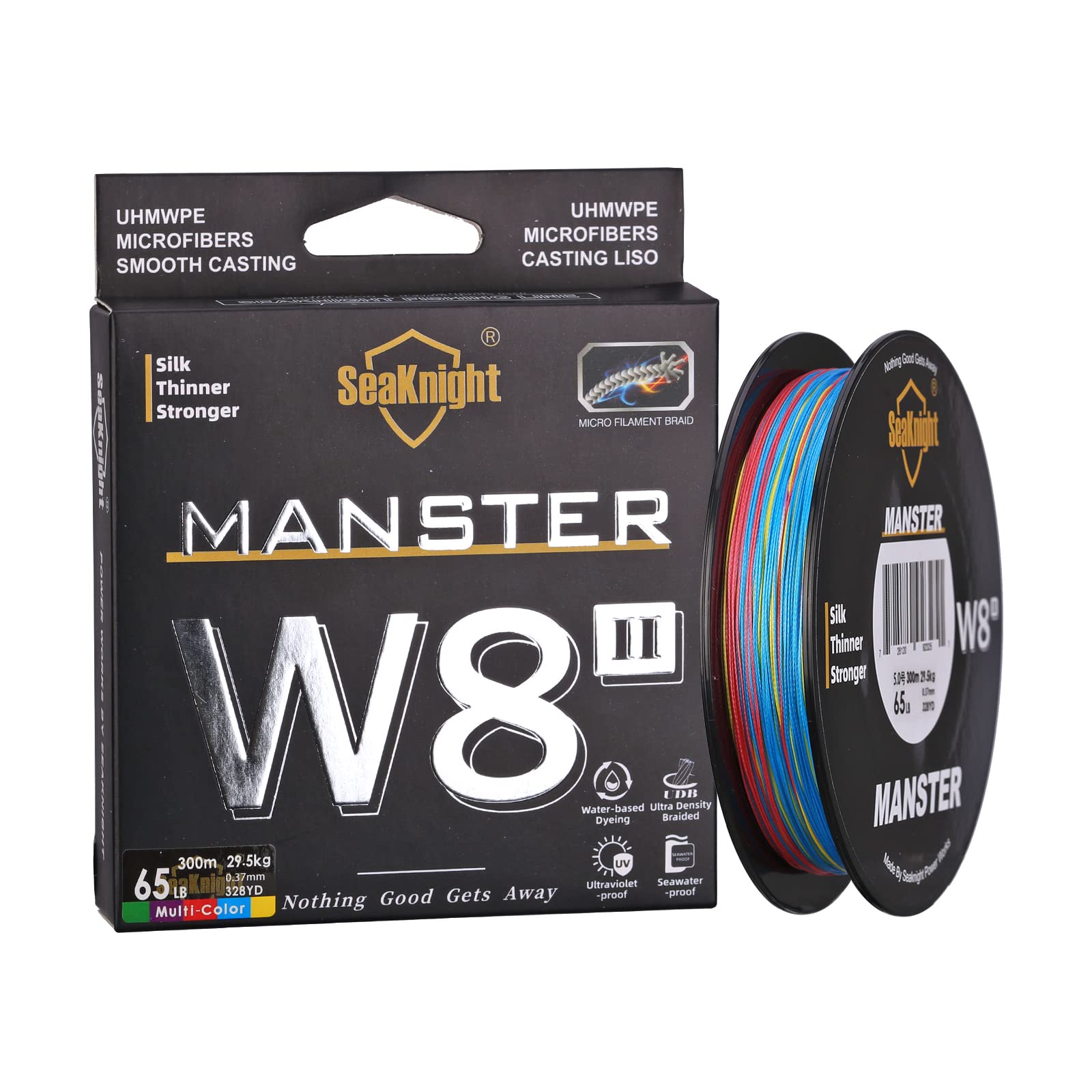 Seaknight W8 II 8 Strands Braided Lines 300M Smooth PE Braid Multifilament Wire Carp Fishing Lines Double Coating UV-proof Saltwater-proof Fishing Line for Sea Fishing 15-100LB