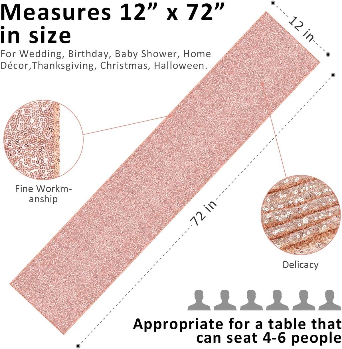 Syntus Sequin Table Runner Rose Golden, 2 Pack 12 x 72 inch Glitter Rose Gold Table Runner Rectangle for Graduation Party Supplies Decorations Wedding, Birthday & Baby Shower: Home & Kitchen