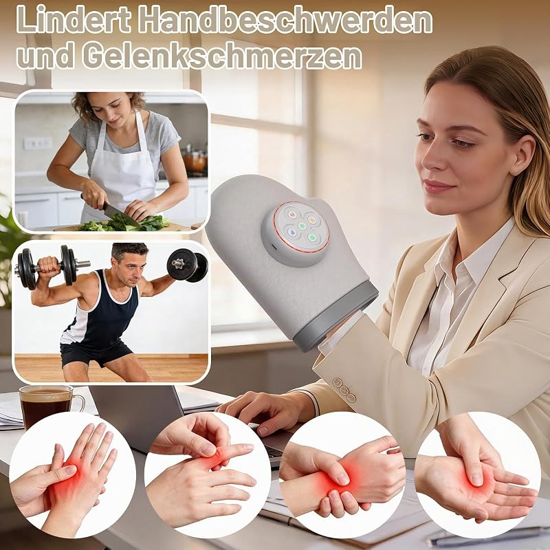 Wireless Handmassagegerät Grau, Wärme, 3 Modi & 5 Intensitätsstufen