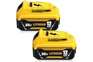 BOETPCR 2 Pack 12000mAh High Capacity Replacement for Dewalt 20V Battery Compatible with Dewalt 20 Volt Lithium ion Battery Max DCB200 DCB201 DCB203 DCB204 DCB206 DCB207 DCB181 DCB180 Series Tools (Yellow)