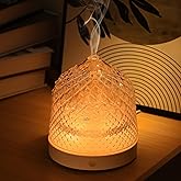 Lecdura Glass Essential Oil Diffuser, 200ml Ultrasonic Aroma Diffusers with Glass Reservoir Dome & White Plastic Base Lock Color Auto-Off Timer 7 Color Light for Home Office Bedroom Yoga