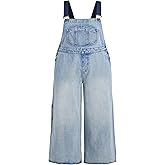 CIDER Women’s Plus Size Denim Overall Bib Wide Leg Adjustable Strap Jean Jumpsuits with Pockets