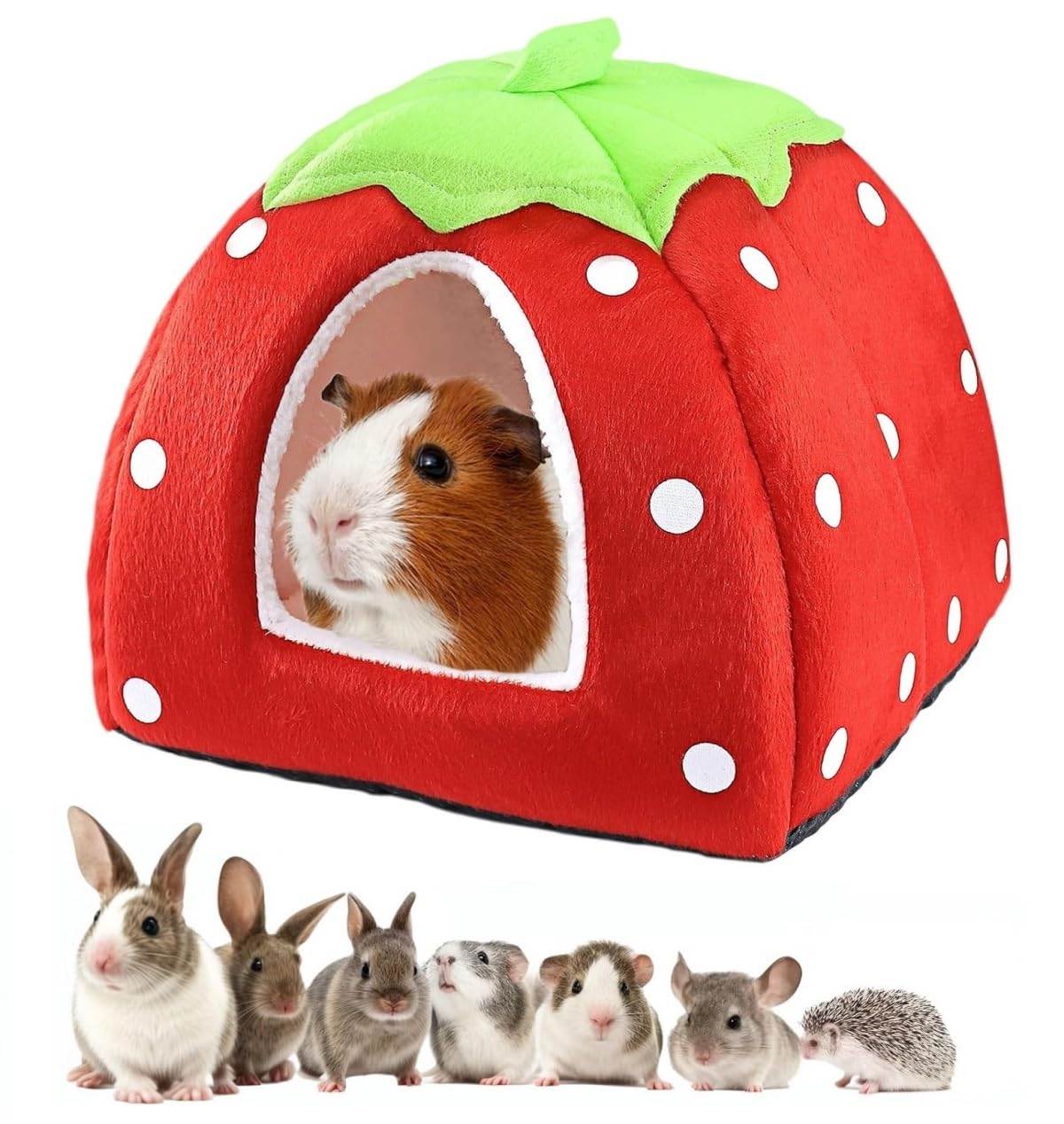 KOMUNJ Small Animal Winter House, Multifunctional Warm Bed, Winter Cosy Small Animal Beds, For Dwarf Rabbits, Chinchillas, Hamsters, S, Red