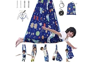 WILDKEN Sensory Swing Indoor for Kids Boys Girls, Space Astronaut Joy Swing for Bedroom Outdoor, Double Layer Therapy Cuddle Swing for Autism Child Adult, 360° Swivel Ceiling Swing, Holds up to 300lbs