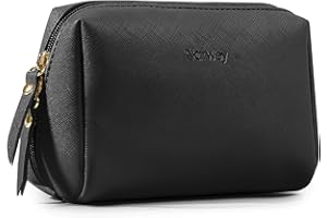 Narwey Small Vegan Leather Makeup Bag for Purse Travel Makeup Pouch Mini Cosmetic Bag for Women (Small, Black)