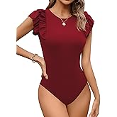 Missufe Women's Summer Ruffle Flutter Sleeve Ribbed Casual Bodysuit Tops