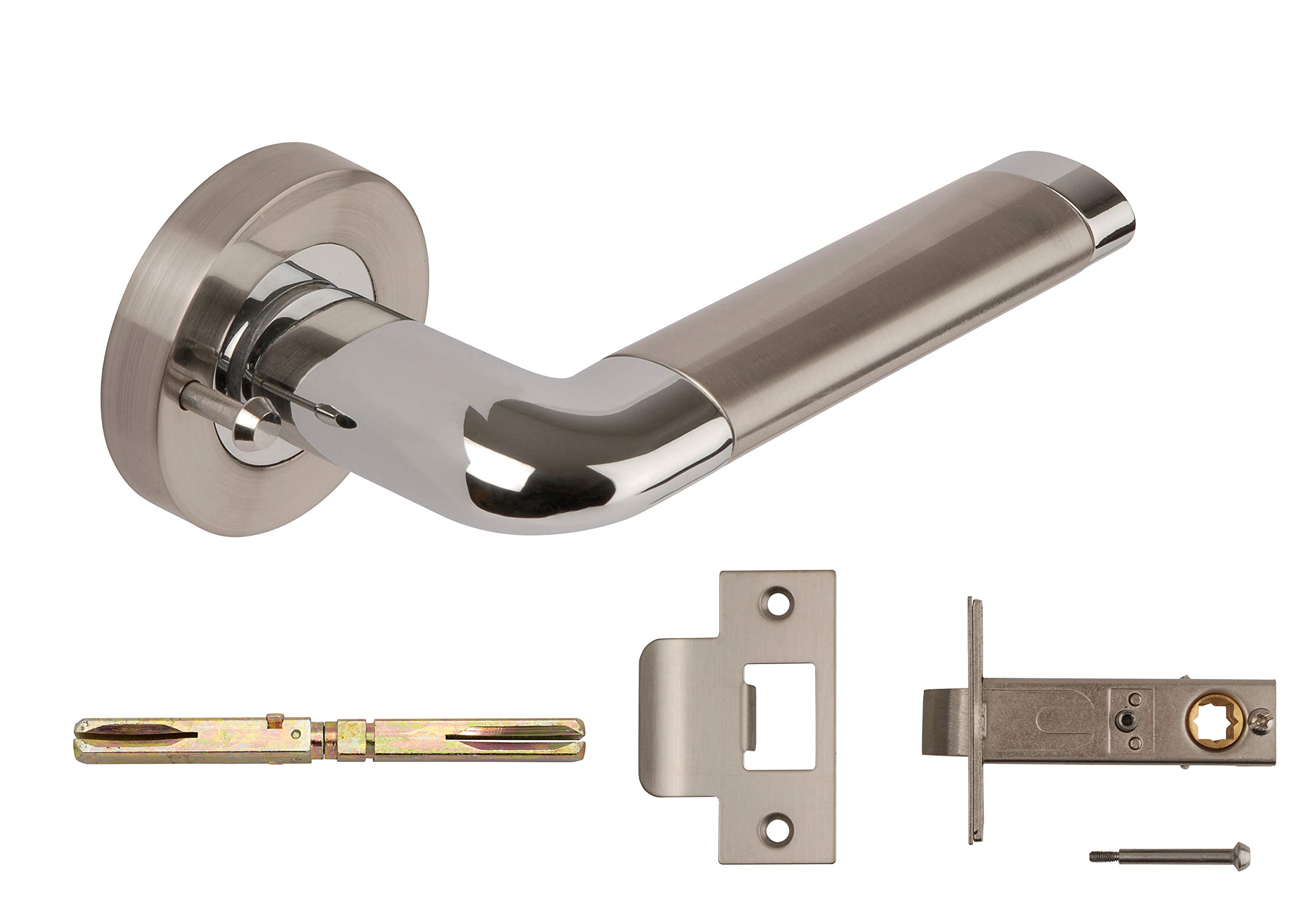 Excel Architectural 3670-PRV Argo Door Handles & Push Button Privacy Latch, Satin Nickel/Polished Chrome