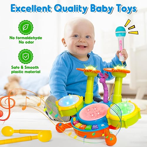 Kids Drum Set for Toddlers 1-3 Baby Toys to 12 Months Light Up Toys