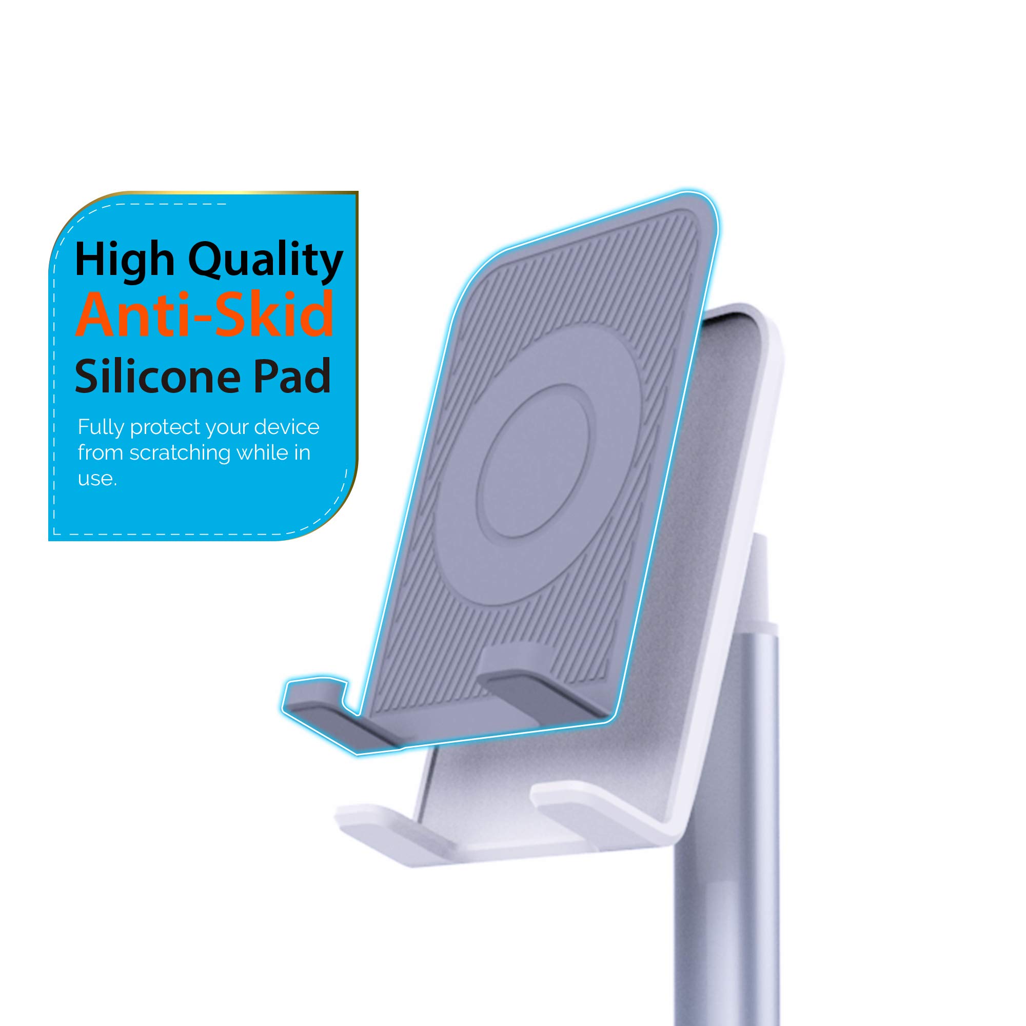Upgraded Version Desktop Cell Phone Stand Tablet Holder, Height and Angle Adjustable Phone Holder Dock, Compatible with Tablet Up to 10.5 Inch (White)