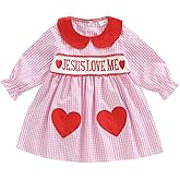 Toddler Girl Valentines Day Dress, Long Sleeve Love Heart Smocked Dress Vintage Princess Plaid Dress A-line Dress