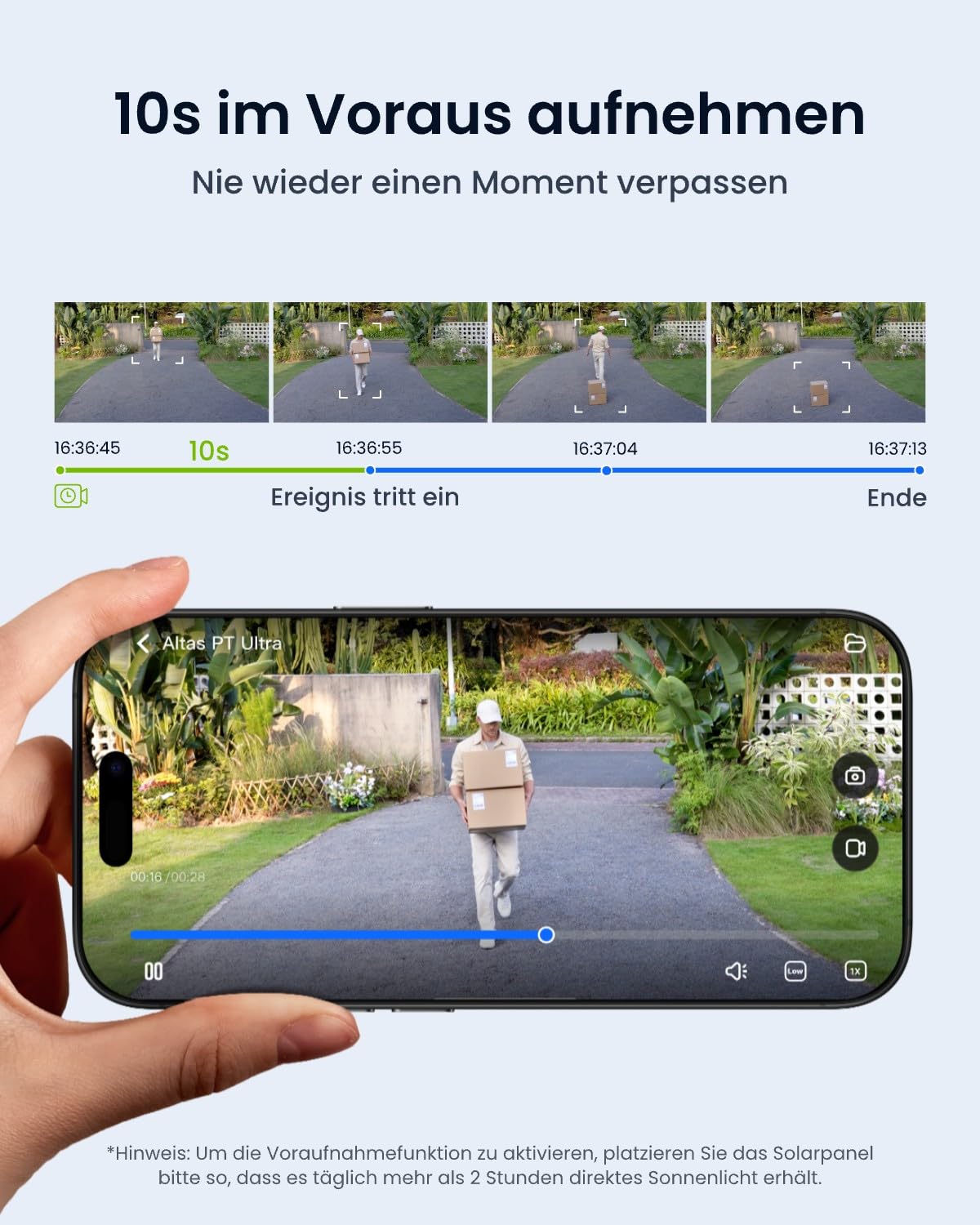 Reolink Altas PT Ultra, Erste 4K Solar Überwachungskamera Aussen Akku mit Daueraufzeichnung, Auto-Tracking, 10s Voraufzeichnung, ColorX-Nachtsicht, 8MP PT WLAN Kamera Outdoor, Wi-Fi 6, mit Solarpanel 9