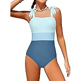 Dearnow Girls Swimsuit One Piece Casual Color-Block Adjustable Straps Girls Bathing Suit Swimwear 9-16T
