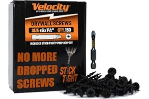 PHILLIPS Velocity 1 1/4 Drywall Screws (Size #6) – Black Phosphate Coated Screws for Drywall and Stick-Tight PSD ACR Drive Bit (150 Pieces)