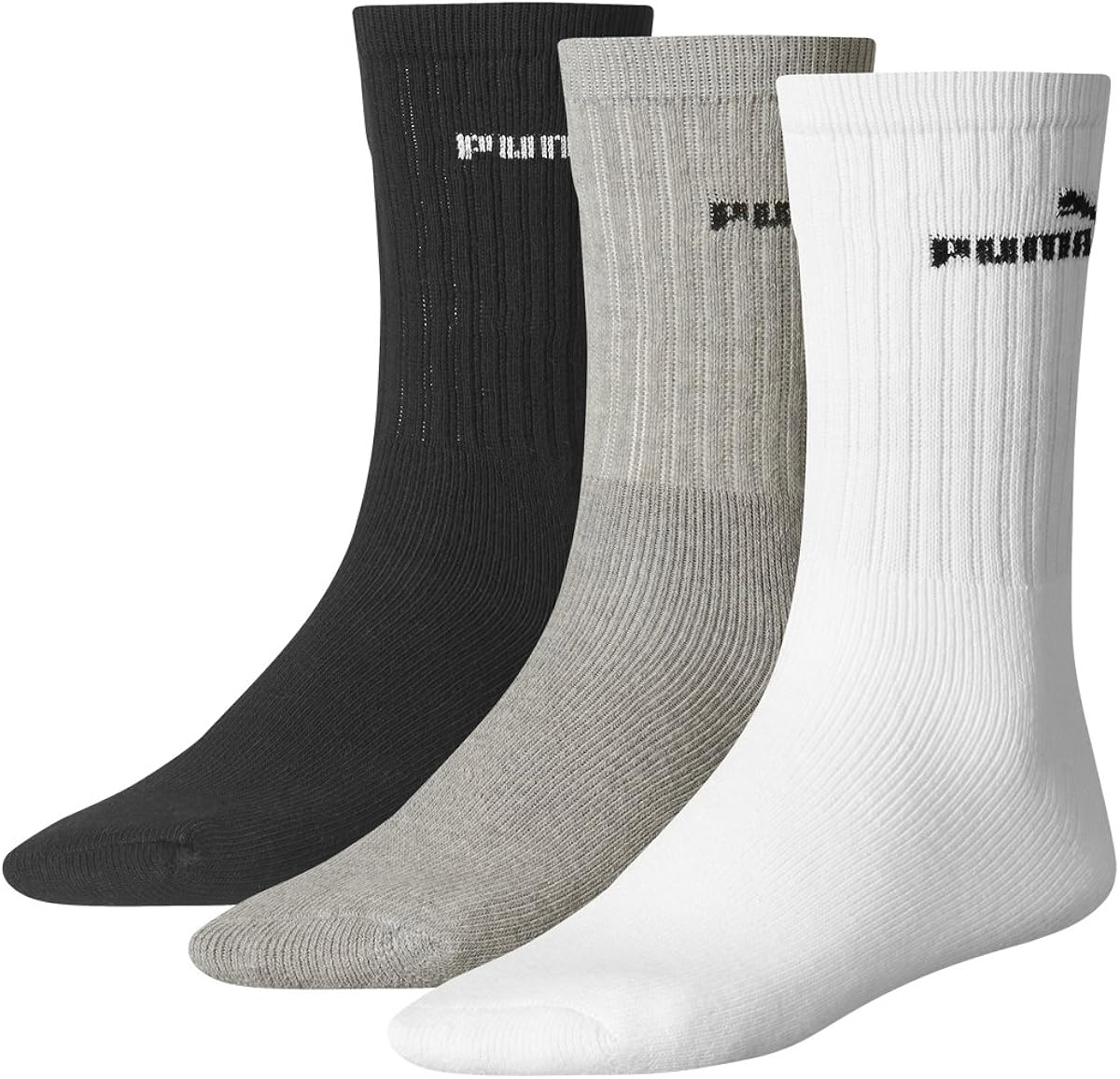 Puma Sports Socks Unisex Crew (3 Pair Pack), White/Grey/Black, 68 UK (3942 EU) Amazon.co.uk