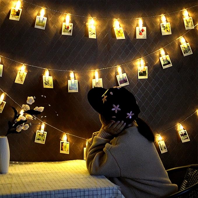 Bonbela 3m 20 LED Photo Clip String Lights Battery Operated Fairy String Lights for Hanging Pictures, Cards, Artwork