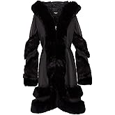 Womens Flared Black Luxury Leather Hooded Cape Coat With Fur