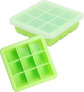 Belle Vous Eiswürfelbehälter mit Deckel Transparent zum Einfrieren von Babynahrung (2 Stk) - Eiswürfelform 9x30ml - Silikon Eiswürfelbox Stapelbar für Obst Brei, Muttermilch, Gemüsebrei - BPA Frei