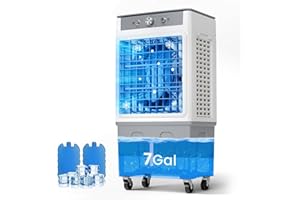 LALAHOO Evaporative Air Cooler with 7 Gallon Water Tank, Swamp Cooler Portable Cooling Air Fan 2 Ice Box, 3-Wind Speeds, 120°Oscillation for Outdoor & Indoor Use, Knob Control
