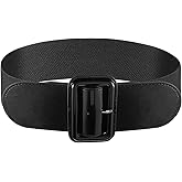 Women Wide Stretchy Belt, Elastic Vintage Belts for Women Vintage Elastic Waist Belt for Dresses Fashion Ladies Waist Belts with Square Buckle Stretchy ThickBelts, 1950s 3 Inch Wide ElasticBelt Black