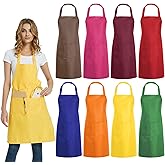 DUSKCOVE 8 PCS Plain Bib Aprons Bulk - Mixed Color Commercial Apron with 2 Pockets for Kitchen Cooking Restaurant BBQ Painting Crafting