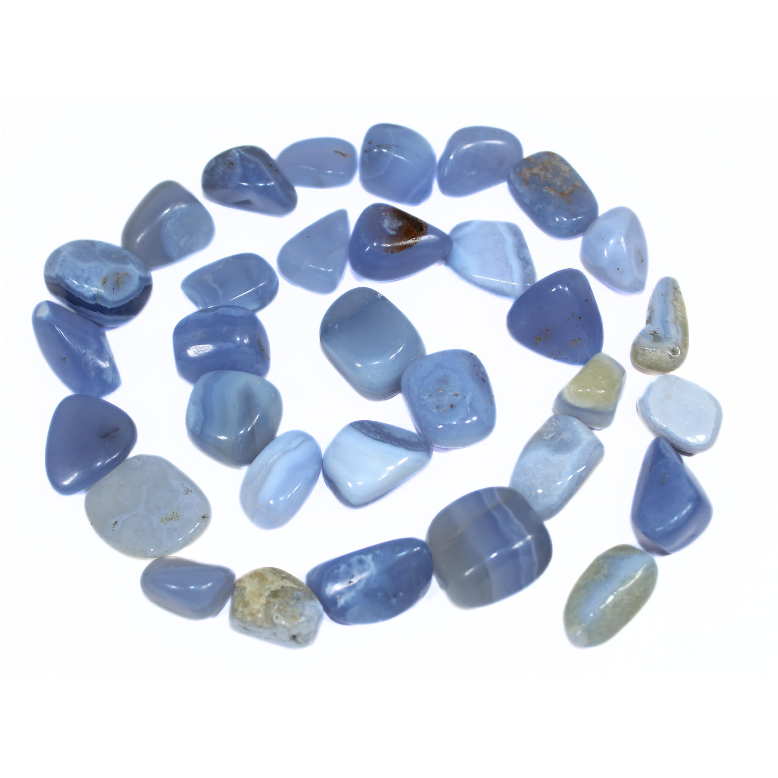 Jet International Wow Blue Lace Agate Tumbled Stone 100 Grams 1" - 1.5" Genuine A Grade W/Velvet Pouch Superior Quality Original Gemstone Natural Polished Spiritual Psychic Healing Positive Energy