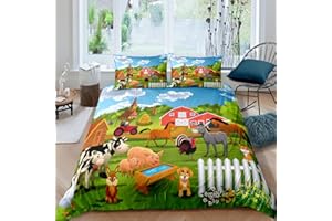 Feelyou Kids Bedding Set Cartoon Farmhouse Duvet Cover Set Cute Farm Animal Boys Girls Toddler Comforter Cover Country Style Quilt Cover with 1 Pillowcase Twin Size