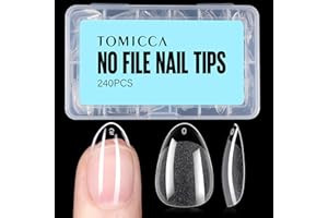 TOMICCA Short Almond Nail Tips, 240Pcs Half Matte Soft Acrylic Nail Tips, 12 Sizes Acrylic Pre-Shaped Nails, Full Cover False Nails Almond Press on Nails Short Fake Nails for Extension Nail