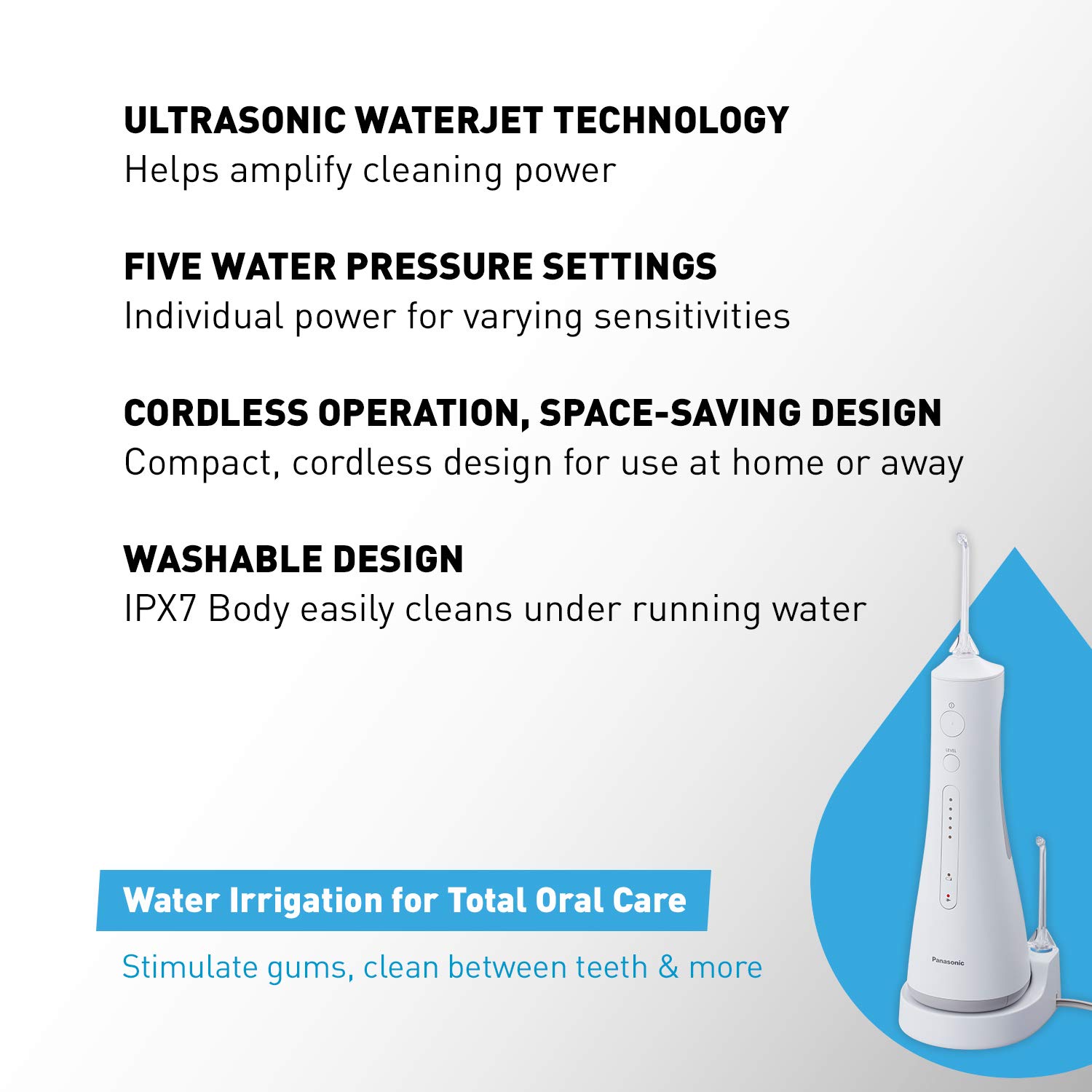 Panasonic Professional Cordless Water Flosser with Ultrasonic Cleaning Portable Oral Irrigator, White, 1 Count, Pack of 3: Beauty