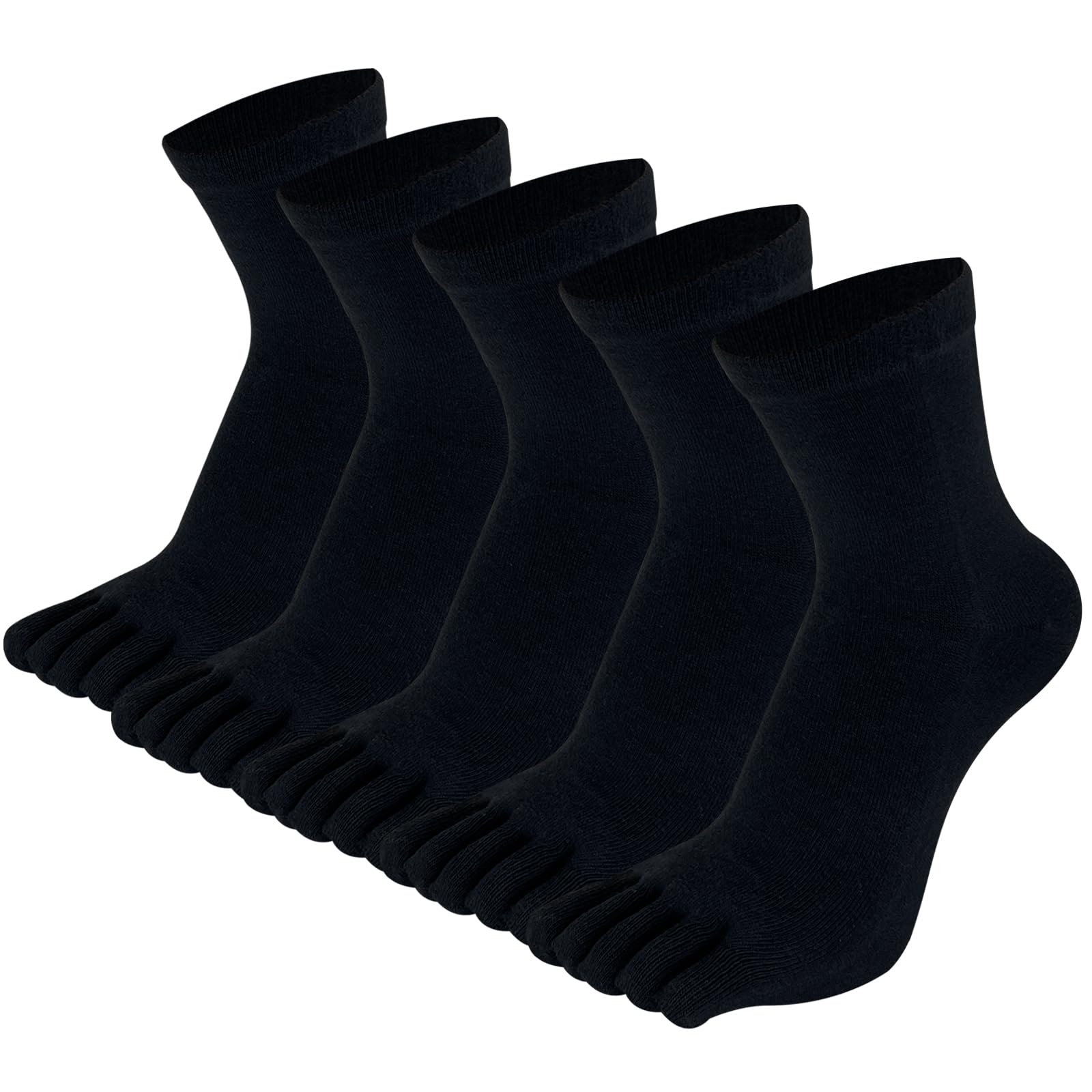 Photo 1 of SOJOFEL Toe Socks for Men Women - Five Finger Socks Cotton Crew Breathable for Athletic Running Sports Hiking Work 5 Pairs Black Size 9-11