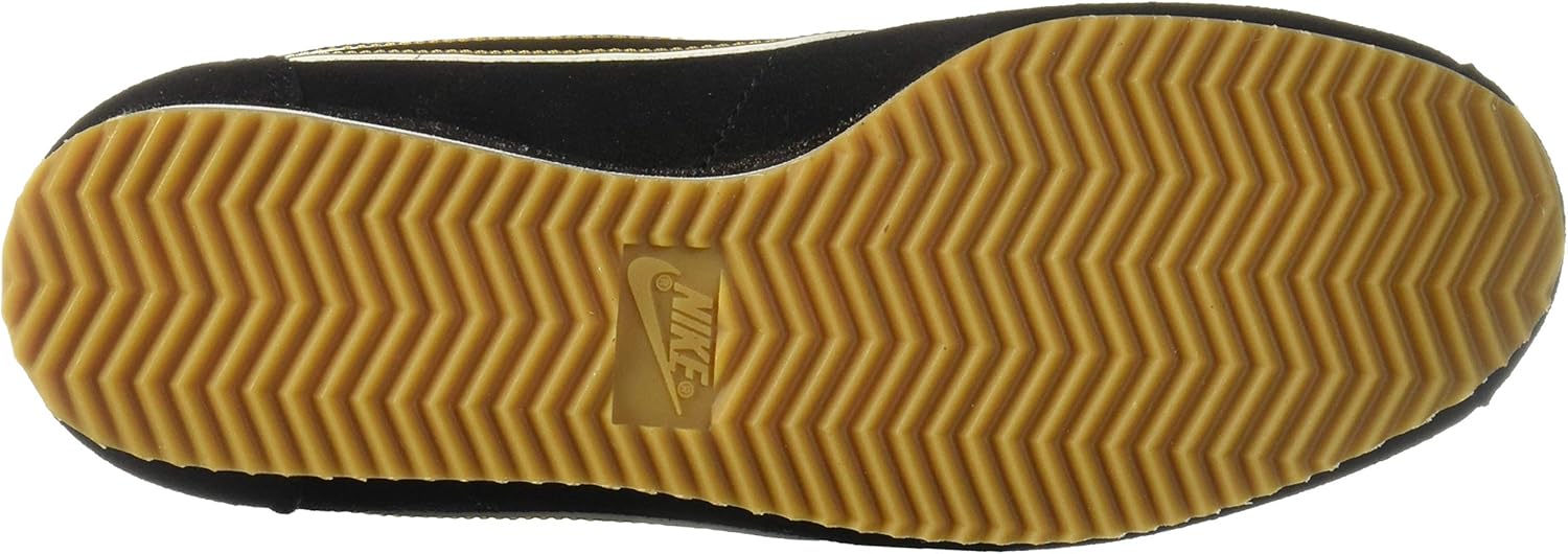 nike taupe with gold swoosh suede cortez trainers