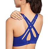 Yvette Sports Bra High Impact Adjustable Criss Cross Back, Full Support for Large Bust No Bounce
