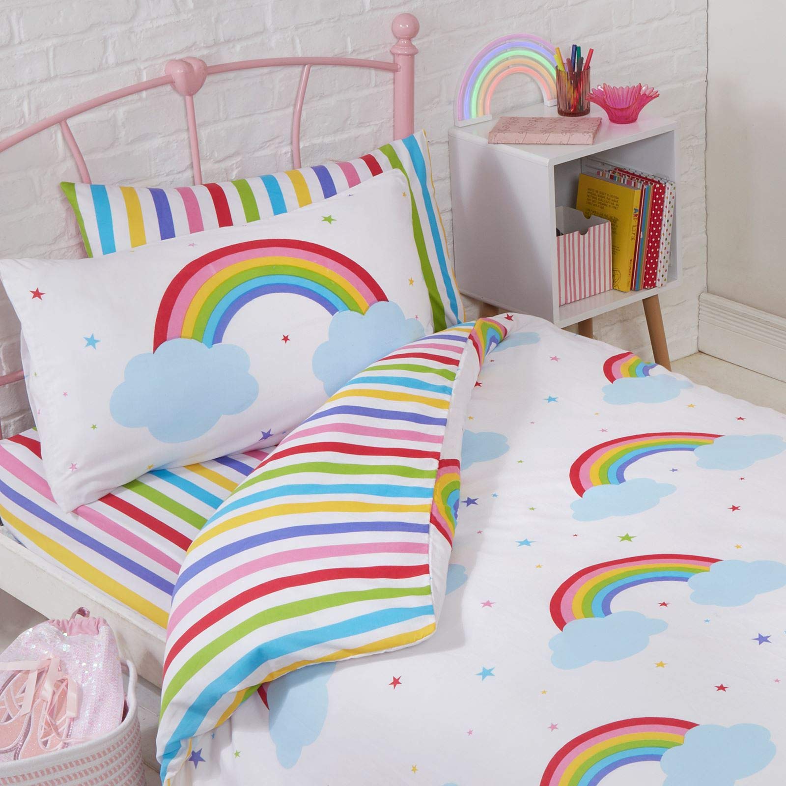 Price Right Home Striped Bedroom Range Kids - Duvet Cover Set, Fitted Sheet Set & Curtains Available (Junior Duvet Cover Set)