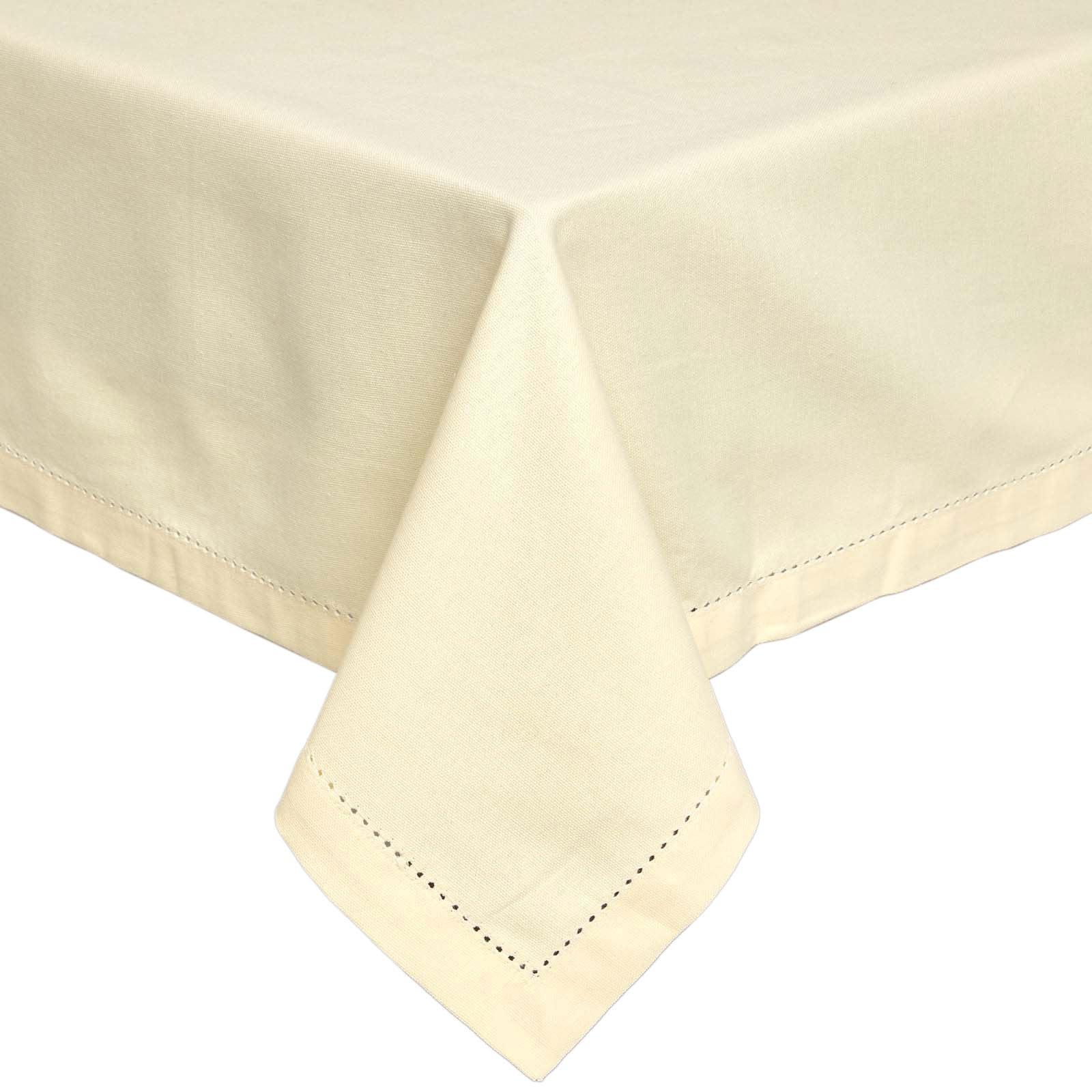 HOMESCAPES Cotton Tablecloth 6 to 8 seater Large Rectangular 137 x 228 cm (54 x 90 Inches) Washable Hand Woven 100% Plain Cotton with Decorative Ladder Stitch Edge, Pale Yellow — image 1