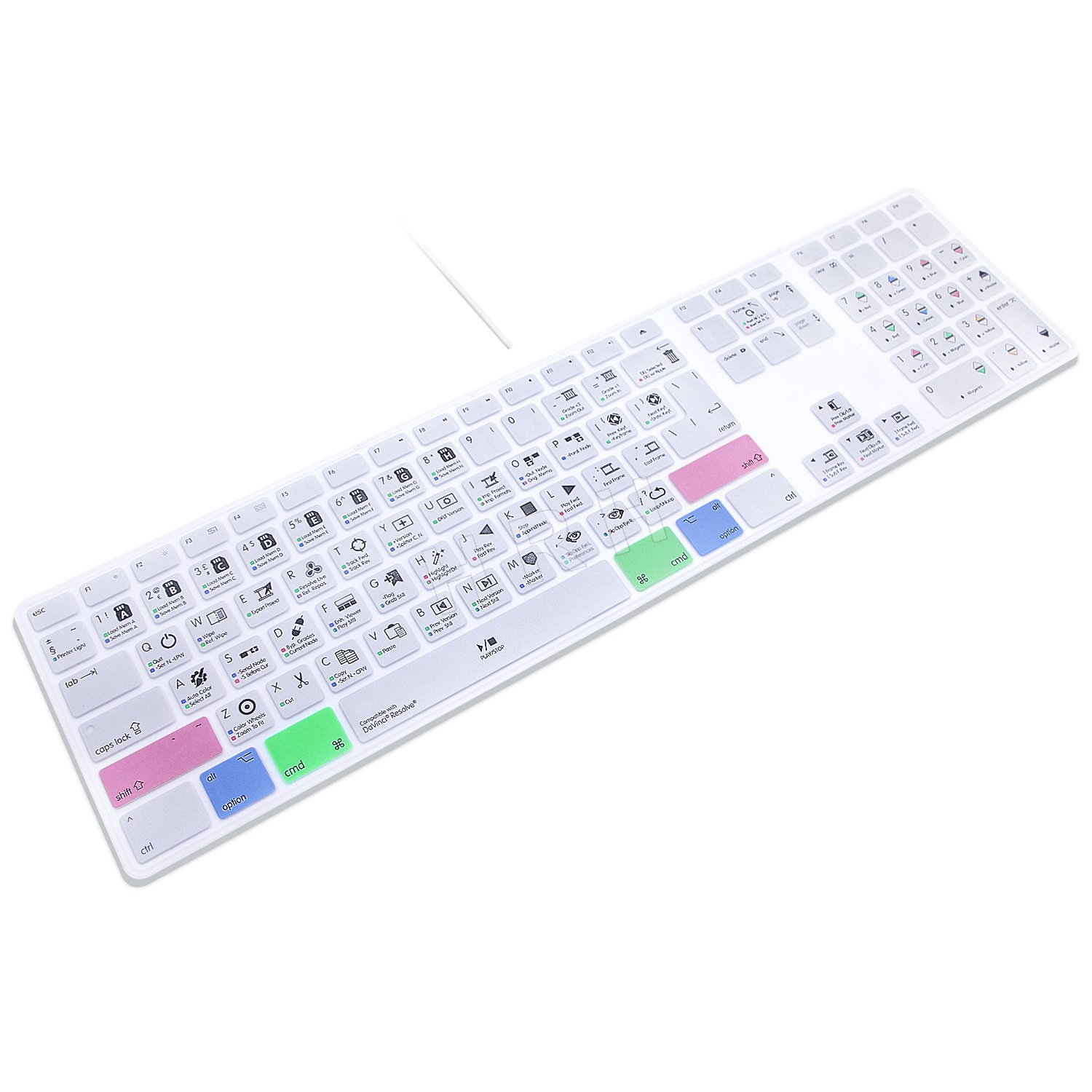 HRH for iMac G6 MB110LL/B and MB110LL/A A1243 Keyboard with Numeric Keypad NumberPad Print with: Davinci Resolve Functional Shortcuts Hot Keys Design Silicone Keyboard Skin Cover [US/EU Layout]
