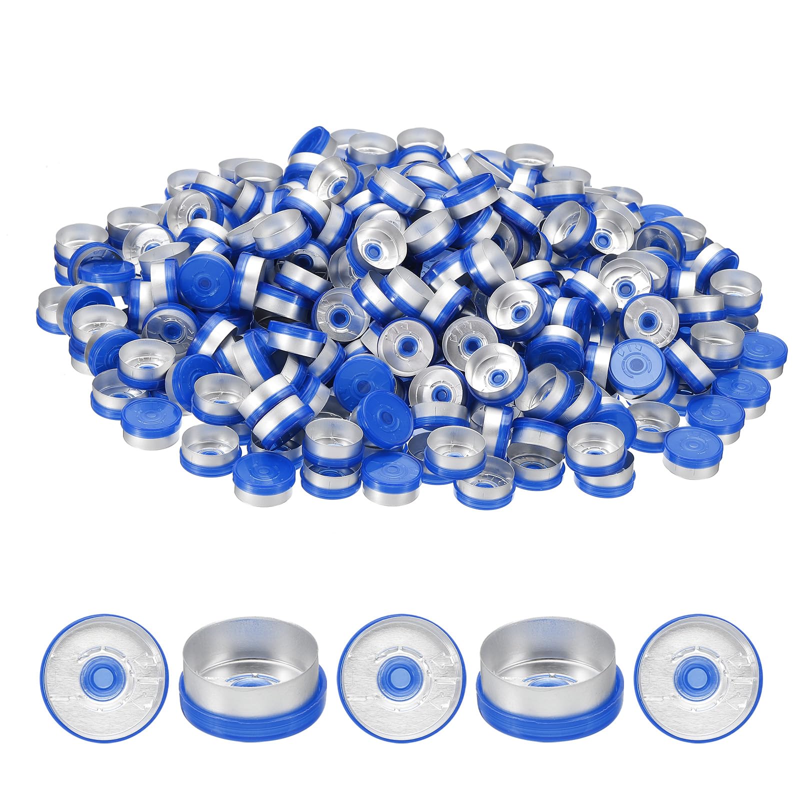 Photo 1 of PATIKIL 20mm Flip Off Caps, 300 Pcs Flip Off Caps Flip Off Seals Flip Off Vial Seals Plastic Aluminum Caps Cover for Glass Vial Laboratory, Blue