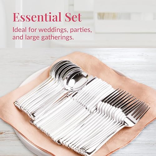 300 Plastic Silverware Set, Silver Plastic Cutlery Set, Disposable
